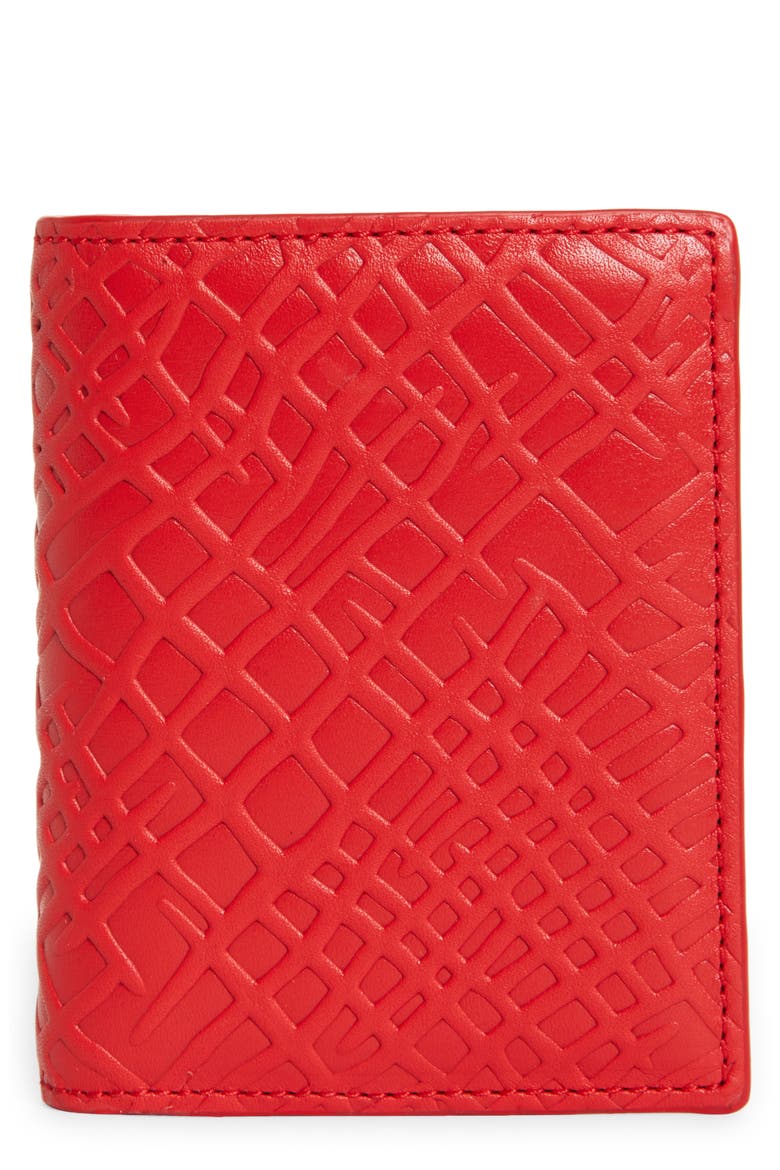 Roots Embossed Leather Bifold Wallet, Main, color, RED