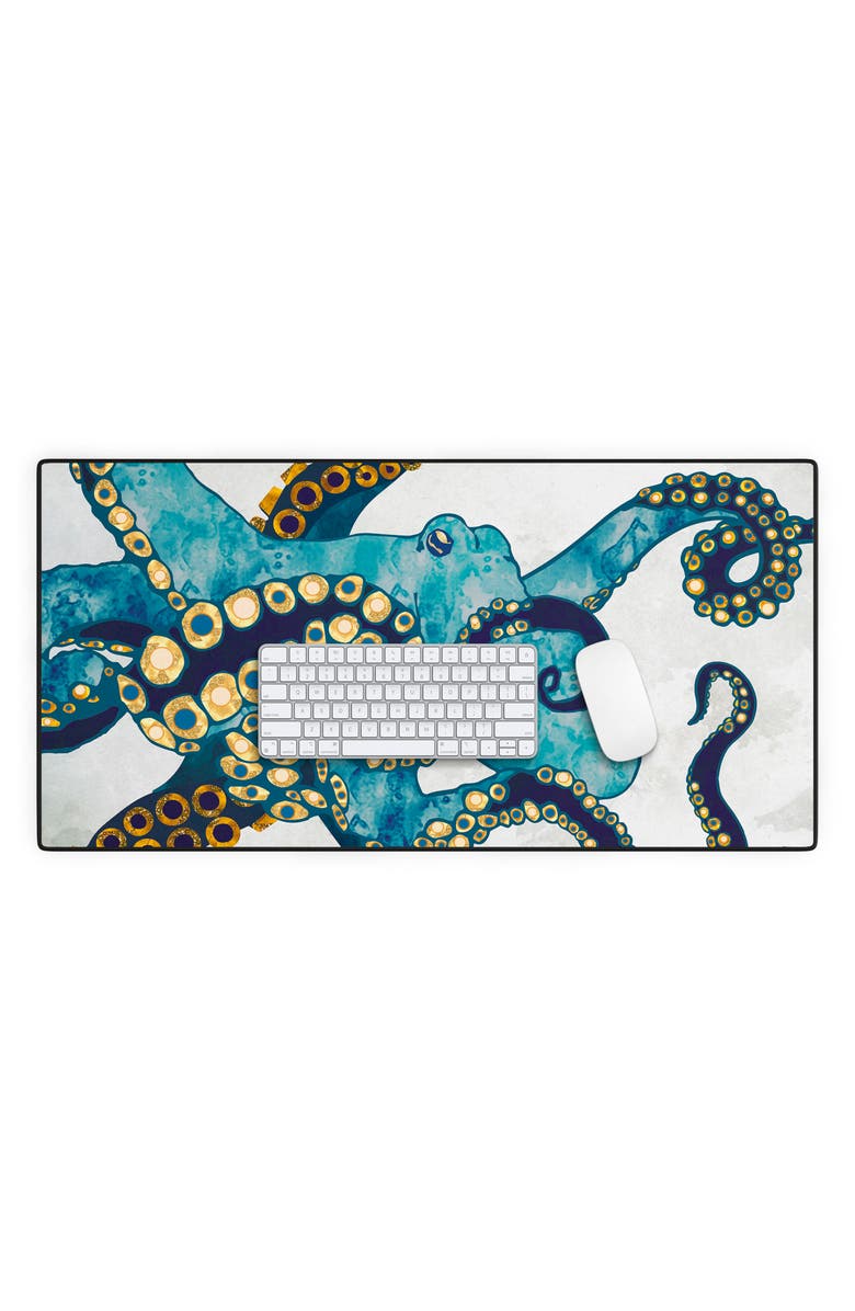 Deny Designs Metallic Octopus VI Desk Mat, Alternate, color, Blue
