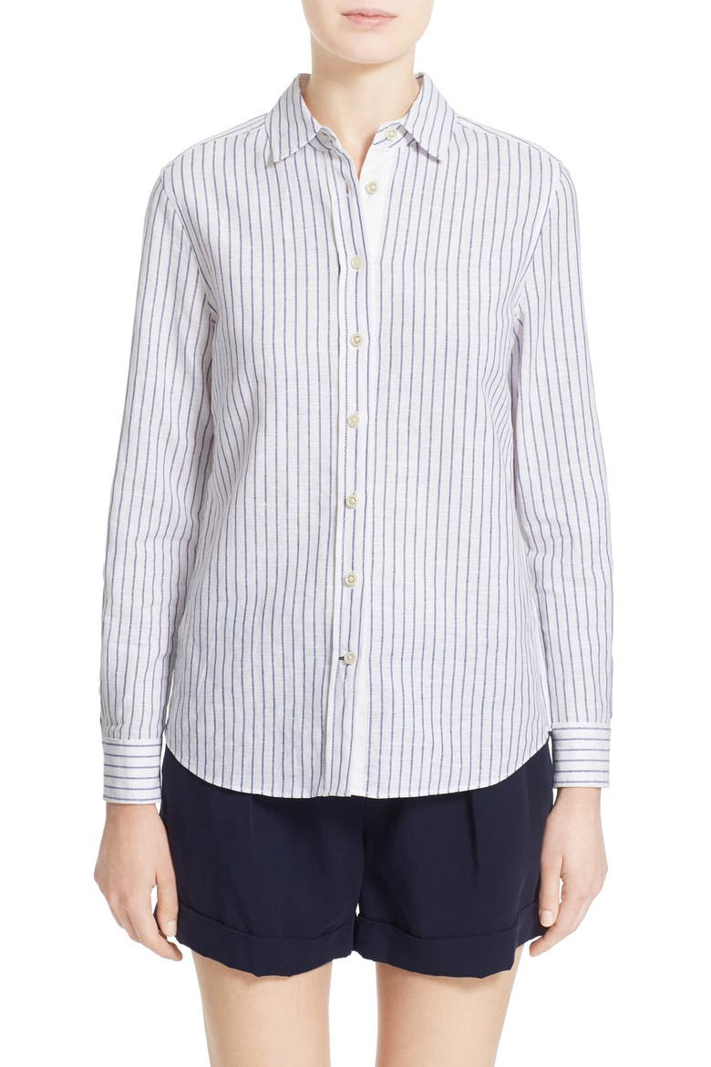 stripe linen & cotton shirt, Main, color, FRESH WHITE