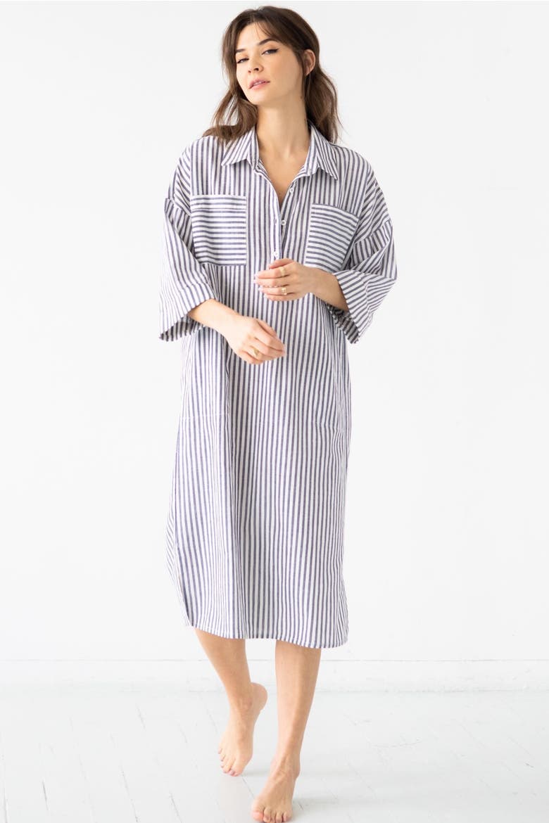 Oversized Button Down Long Shirt, Main, color, Navy Stripes