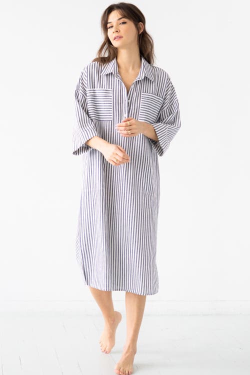 Salua Oversized Button Down Long Shirt In Blue