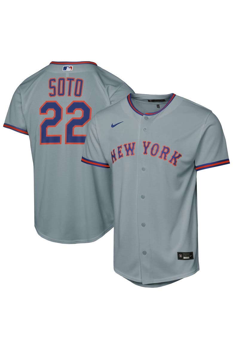 Youth Nike Juan Soto Gray New York Mets Road Replica Jersey, Main, color, Gray