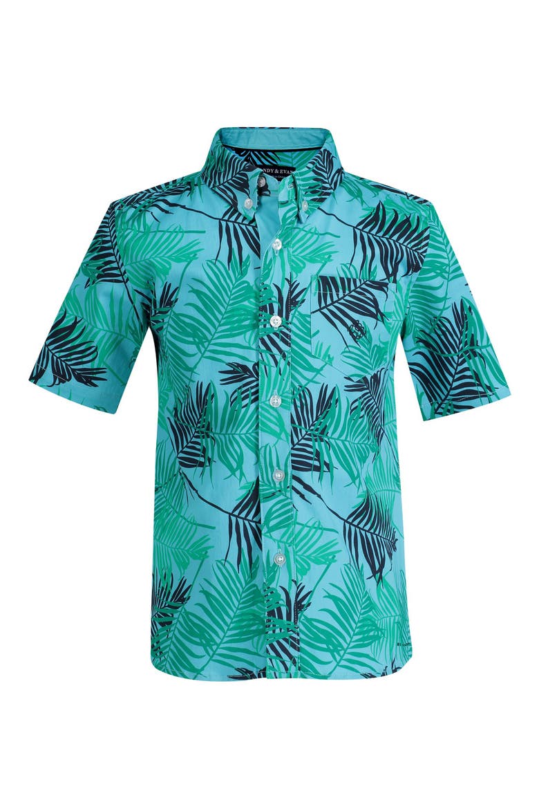 Large Palm Short Sleeve Shirt, Main, color, AQUA