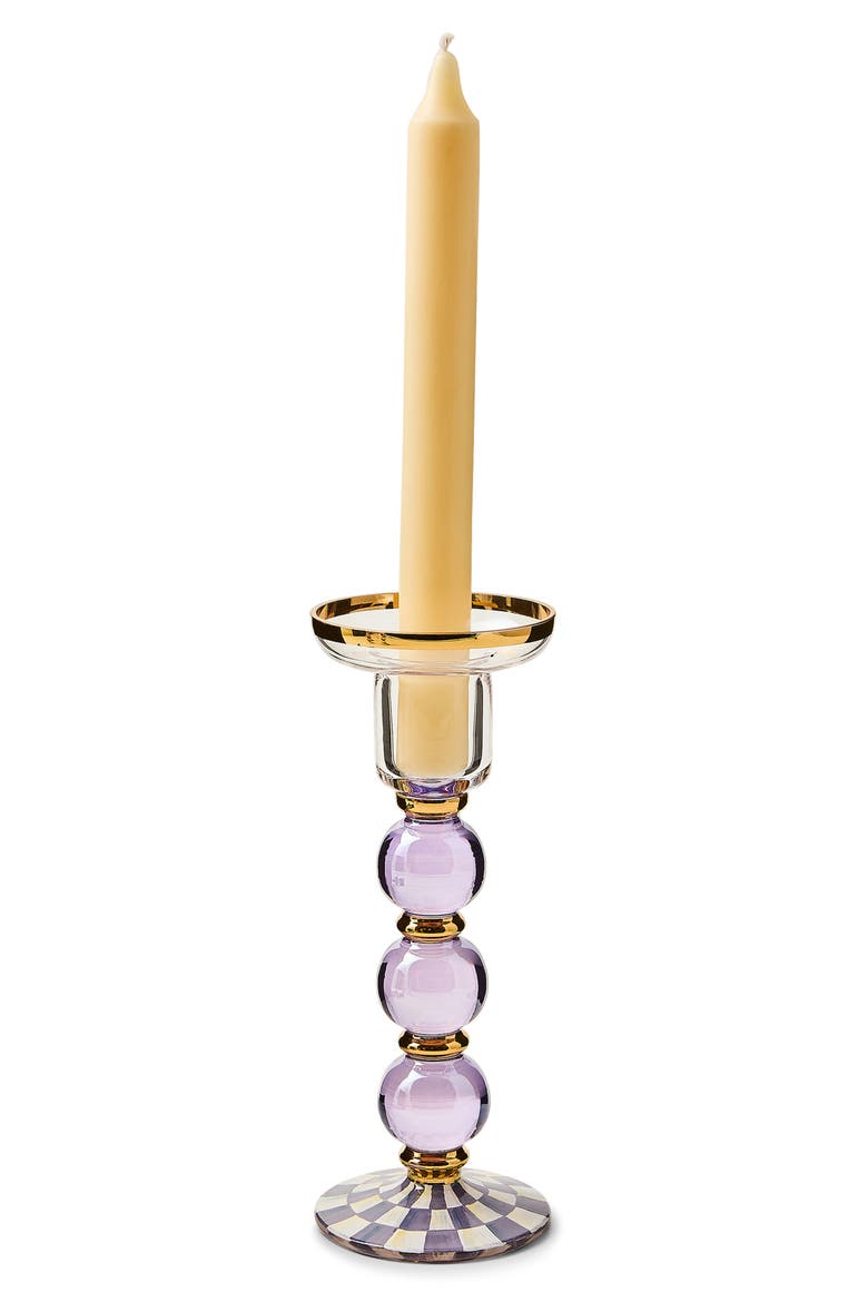 Violet Check Large Glass Candleholder, Alternate, color, VIOLET
