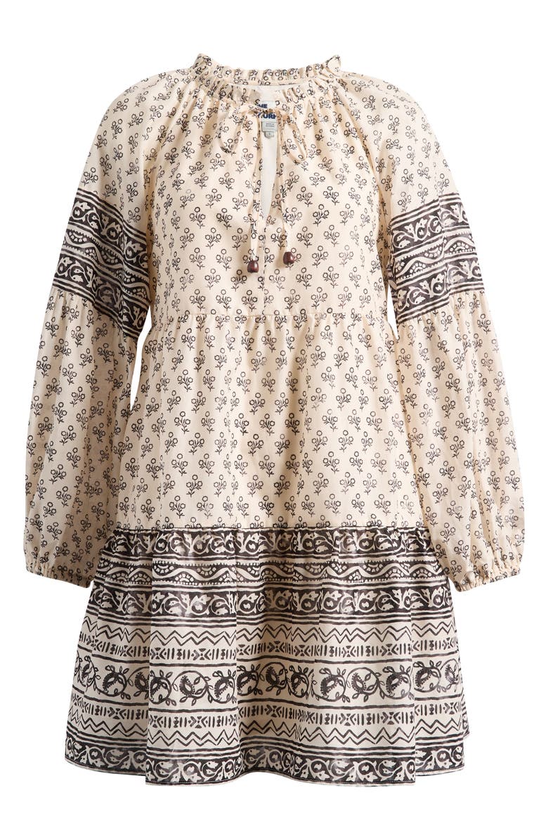 The Good Journey Mixed Print Long Sleeve Cotton Babydoll Dress, Alternate, color, Cream/ Gray