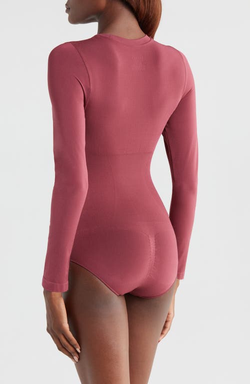 Pinsy Butter Sculpt Long Sleeve Bodysuit In Dark Cherry