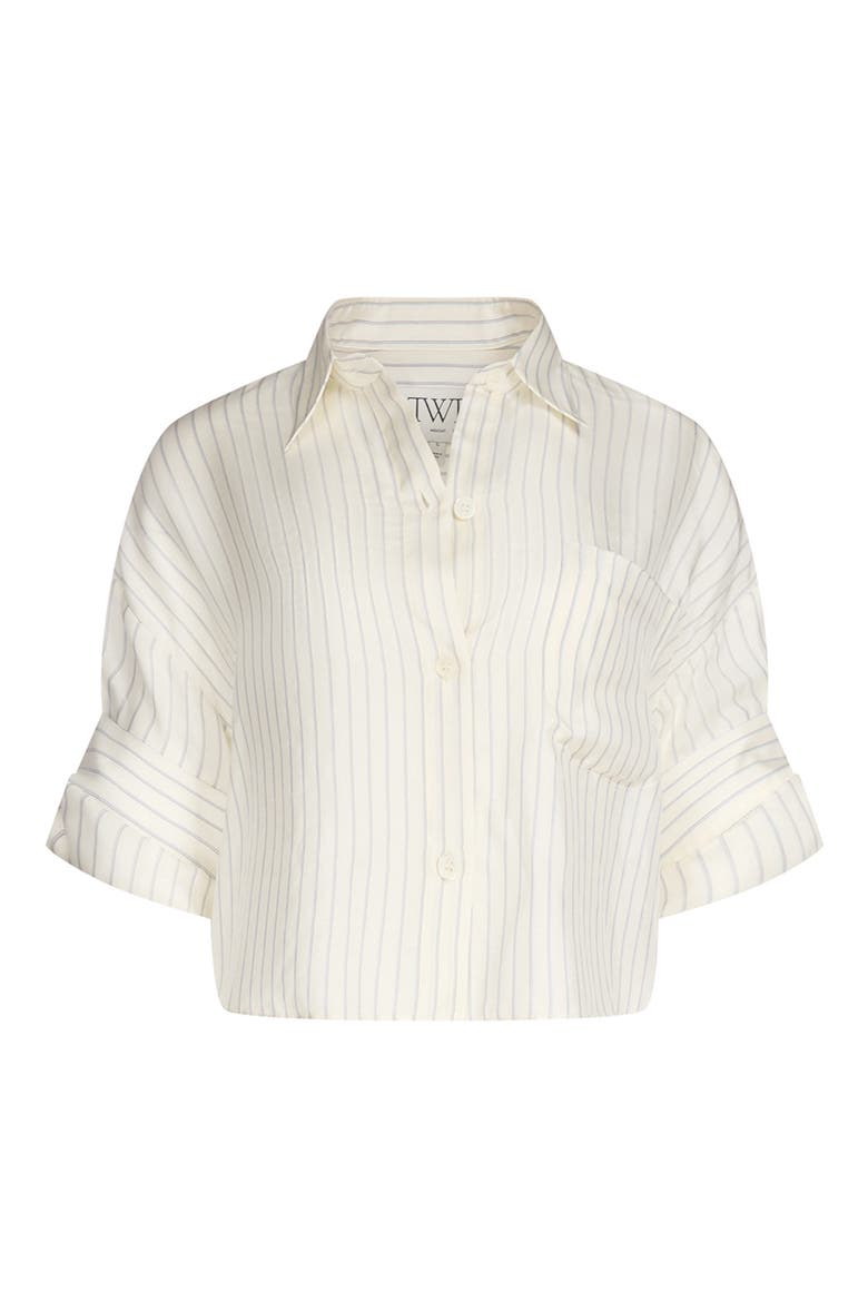 Stripe Elbow-Sleeve Button-Up Shirt, Alternate, color, IVORY / BLUE