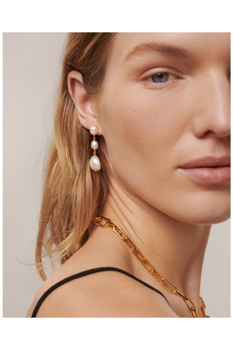 Nura Reef Triple Freshwater Pearl Drop Earrings , Alternate, color, 18CT GOLD VERMEIL / PEARL