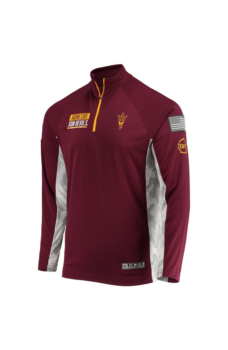 COLOSSEUM Men's Colosseum Maroon Arizona State Sun Devils OHT Military Appreciation Snow Cruise Raglan 1/4-Zip Jacket, Alternate, color, 