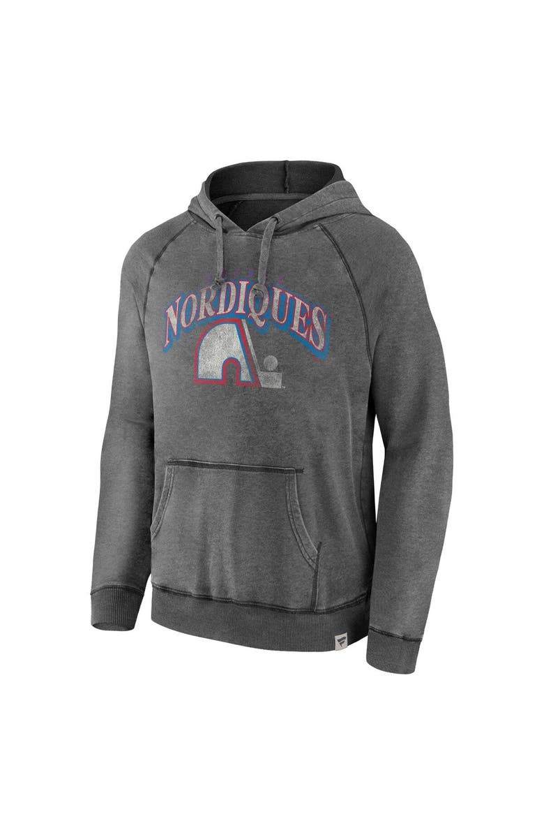 FANATICS Men's Fanatics Branded Gray Quebec Nordiques Heritage Broken Ice Washed Raglan Pullover Hoodie, Alternate, color, 