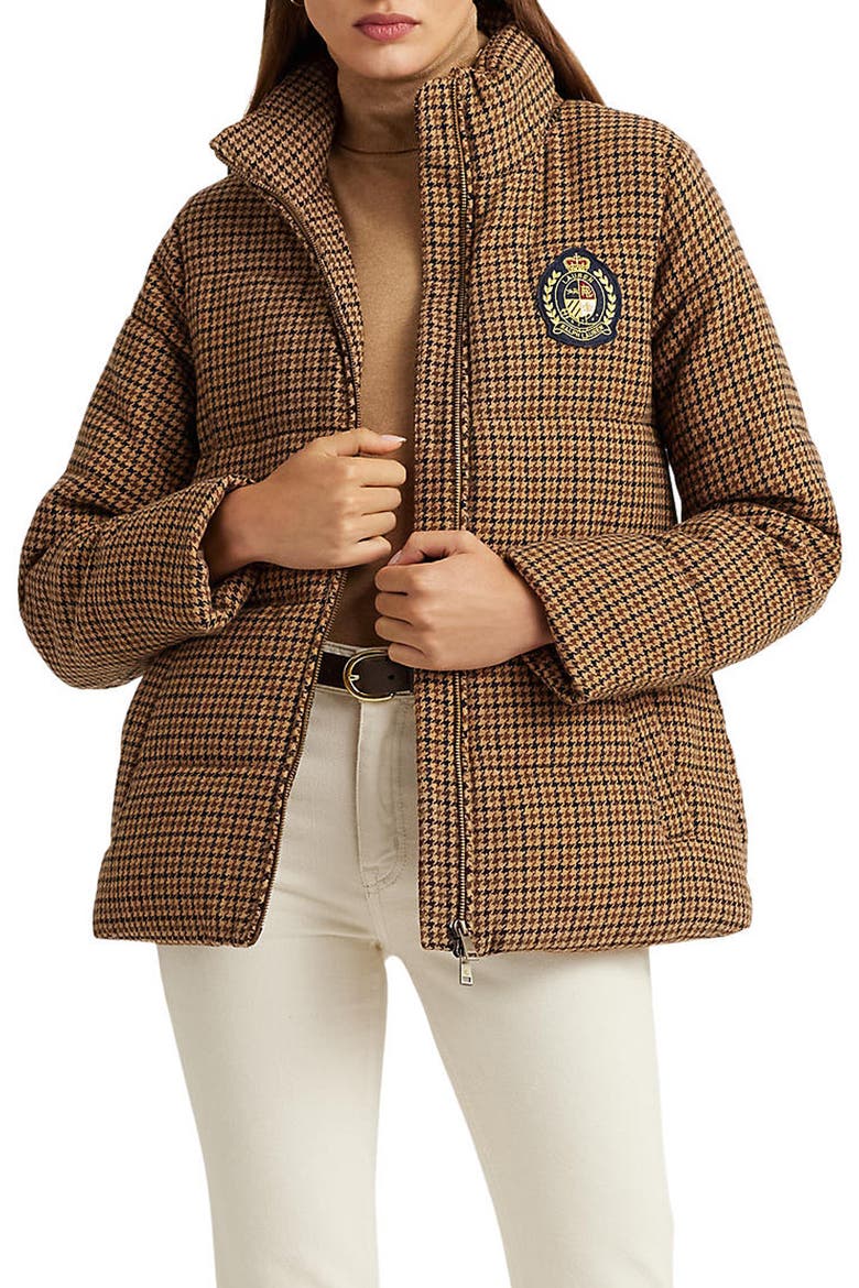 Houndstooth Crest Patch Puffer Jacket, Main, color, NOVELTY PLAID