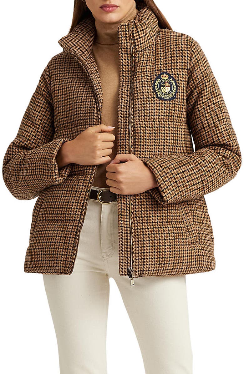 Lauren Ralph Lauren Houndstooth Crest Patch Puffer Jacket, Main, color, 
