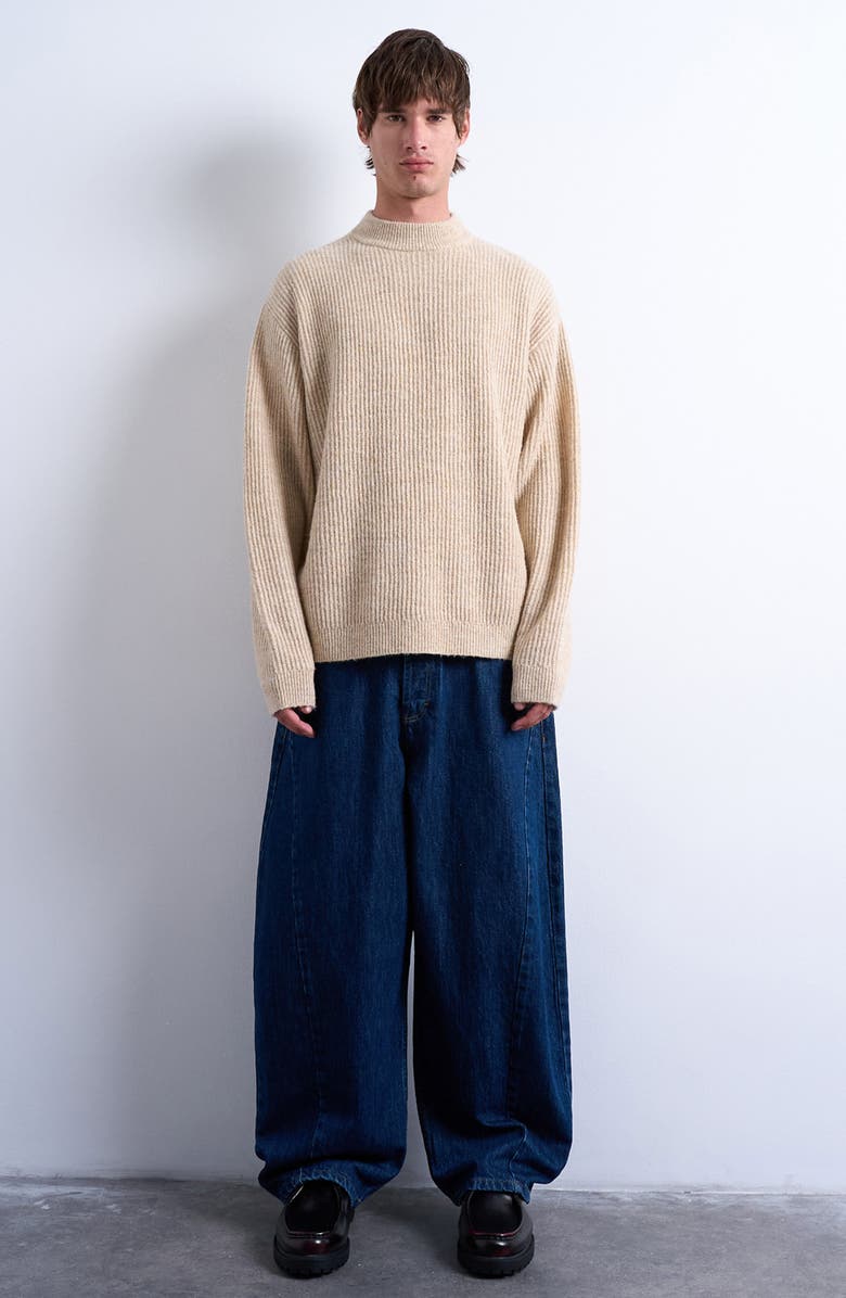 Topman Rib Mock Neck Sweater, Alternate, color, Brown