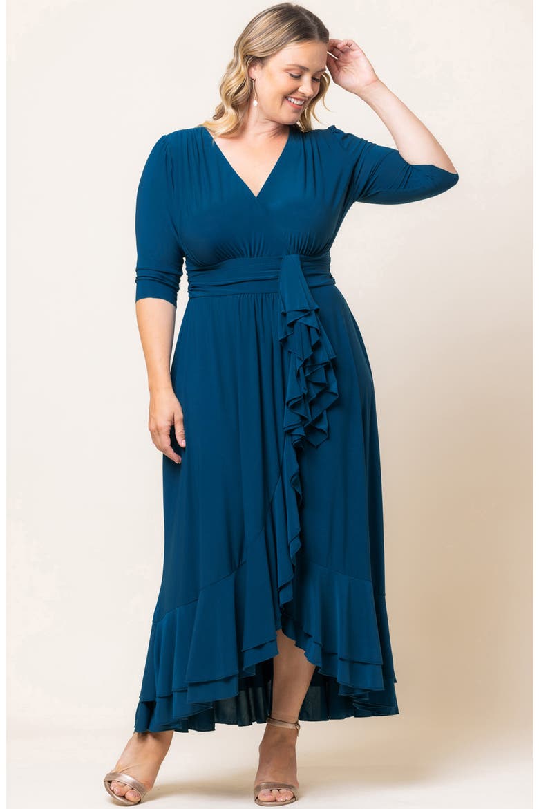 Veronica Ruffled High-Low Evening Gown, Alternate, color, AEGEAN BLUE