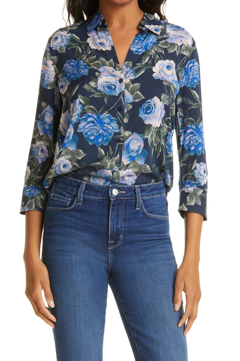 Camille Floral High-Low Blouse, Main, color, BLUE MULTI ROSA