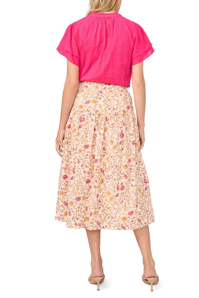 Print Pull-On Tiered Midi Skirt, Alternate, color, BUTTERCREAM