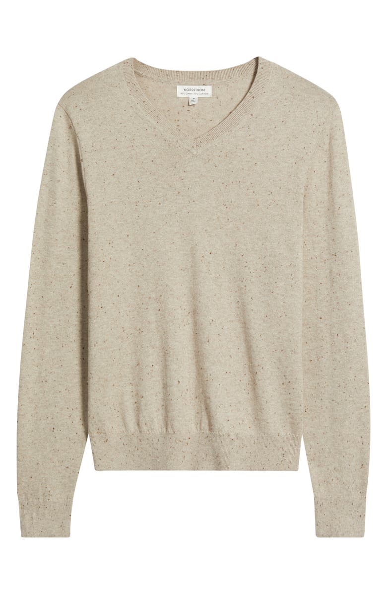 Nordstrom Cotton & Cashmere V-Neck Sweater, Alternate, color, Oatmeal Donegal Heather