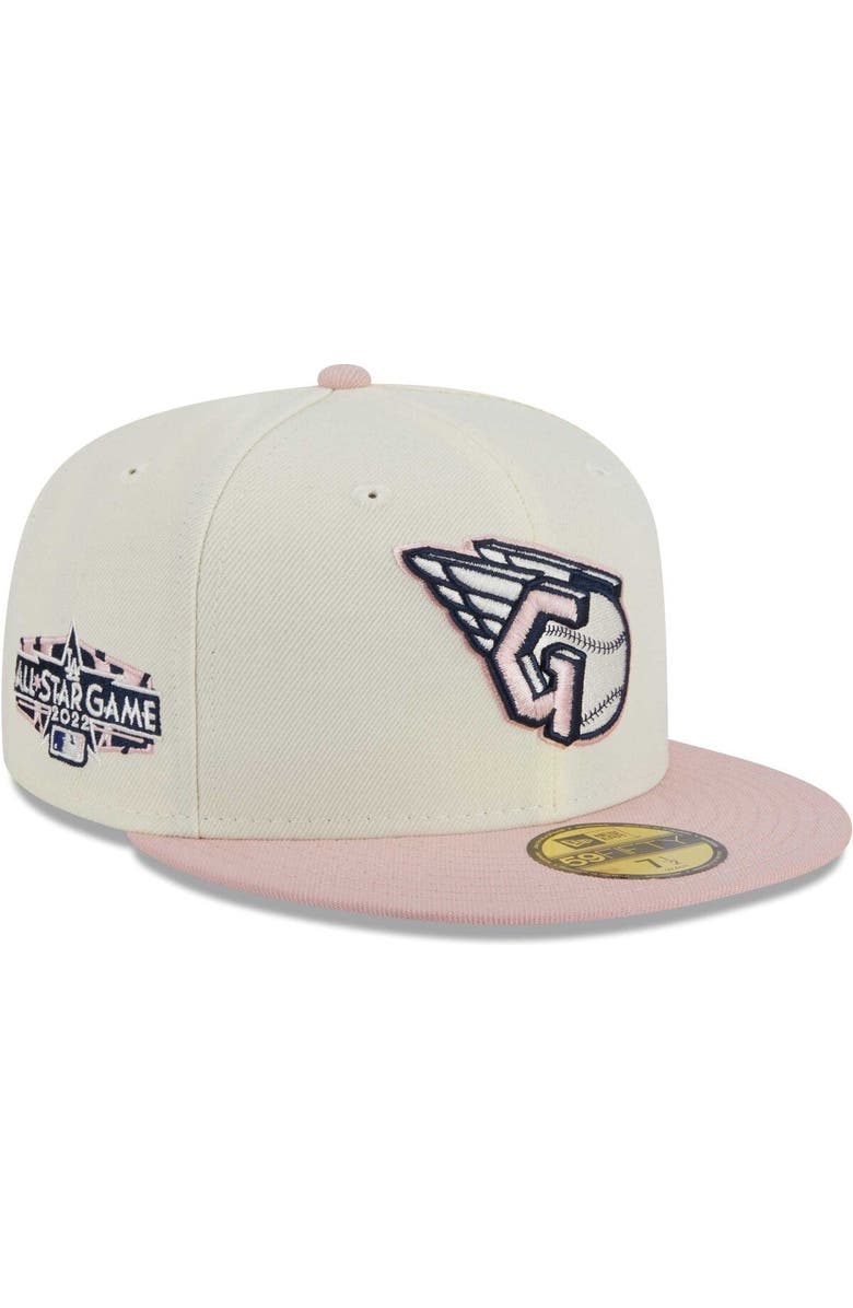 New Era Men's New Era White/Pink Cleveland Guardians Chrome Rogue 59FIFTY Fitted Hat, Main, color,