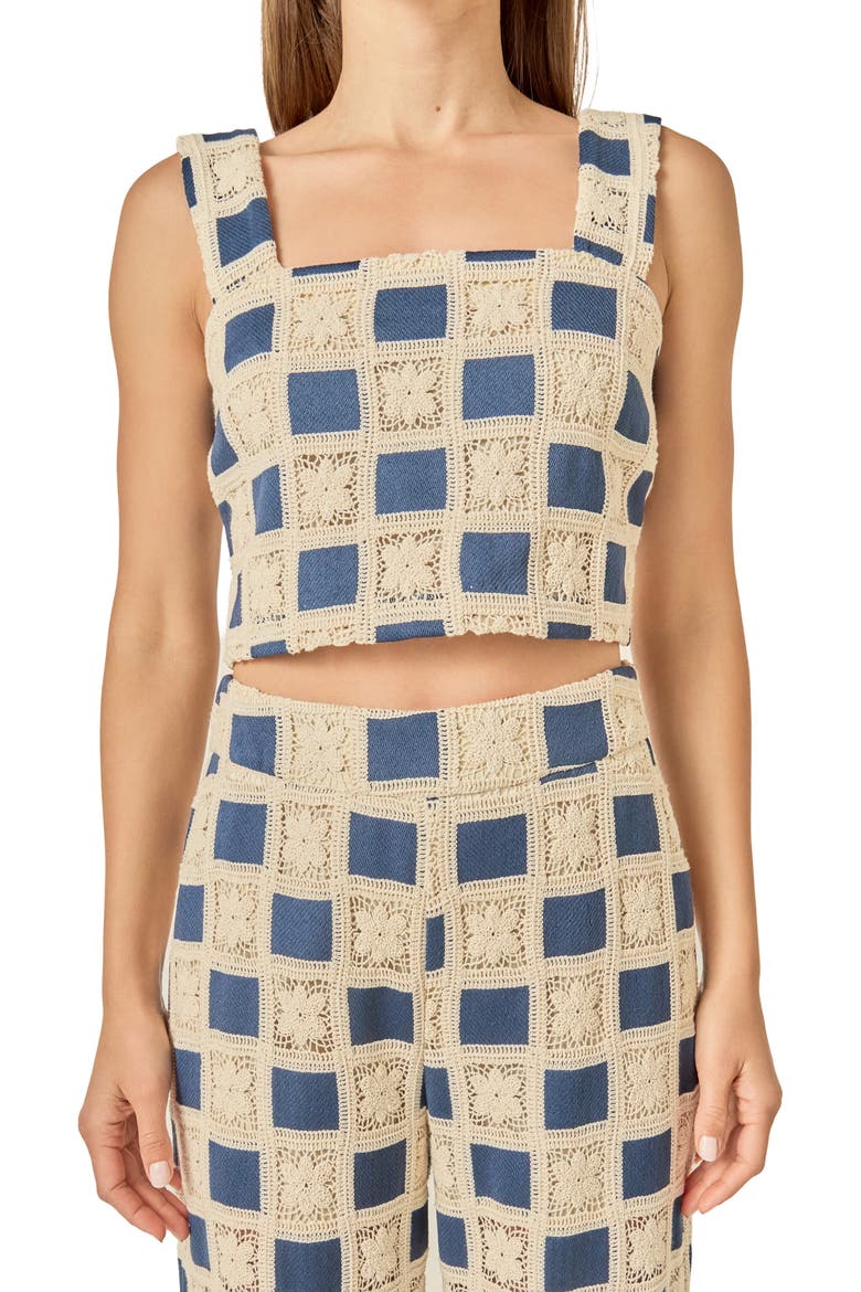 Crochet Inset Crop Top, Alternate, color, NAVY