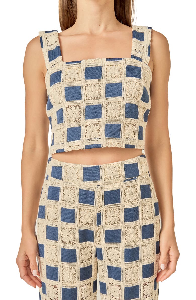 English Factory Crochet Inset Crop Top, Alternate, color, Navy