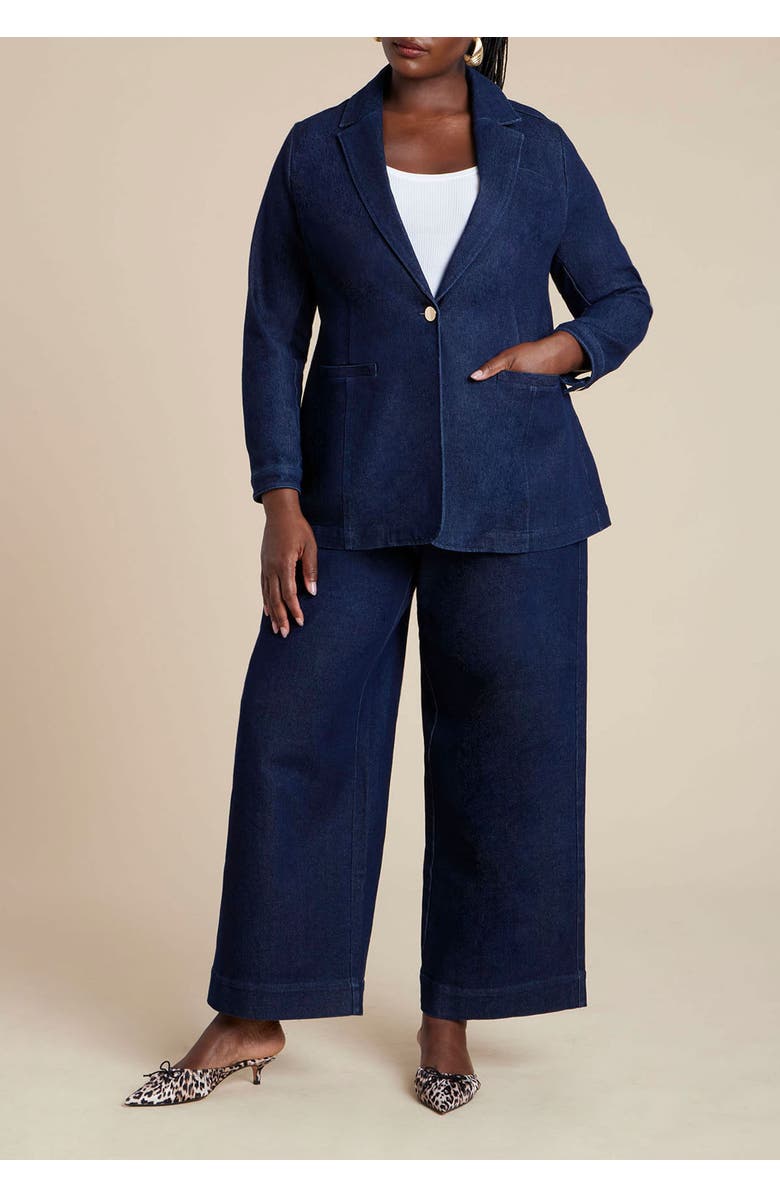 ELOQUII Denim Blazer, Alternate, color, Dark Rinse Denim