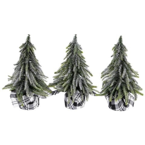 Mini Silvery Pine Downswept Artificial Christmas Trees - 9.5" - Set of 3