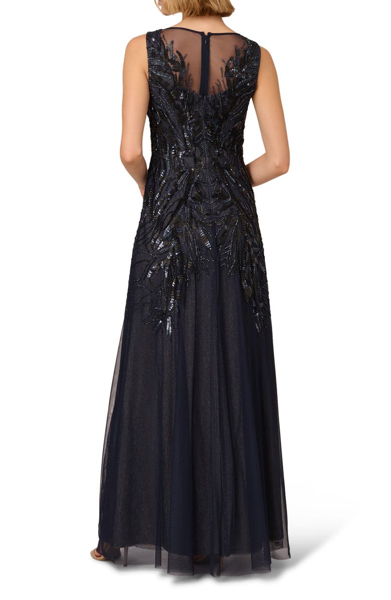 Adrianna Papell Beaded Metallic Sleeveless Mesh Gown, Alternate, color, 