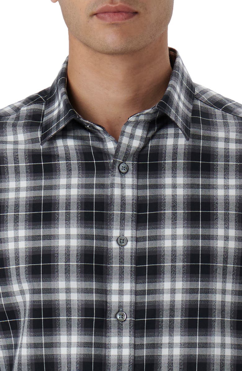 Bugatchi Julian Shaped Fit Plaid Cotton Button-Up Shirt, Alternate, color, Black