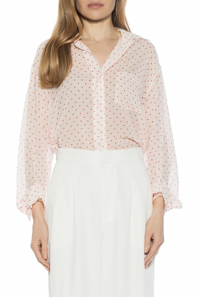 Atticus Sheer Button Up Shirt, Main, color, RED POLKA