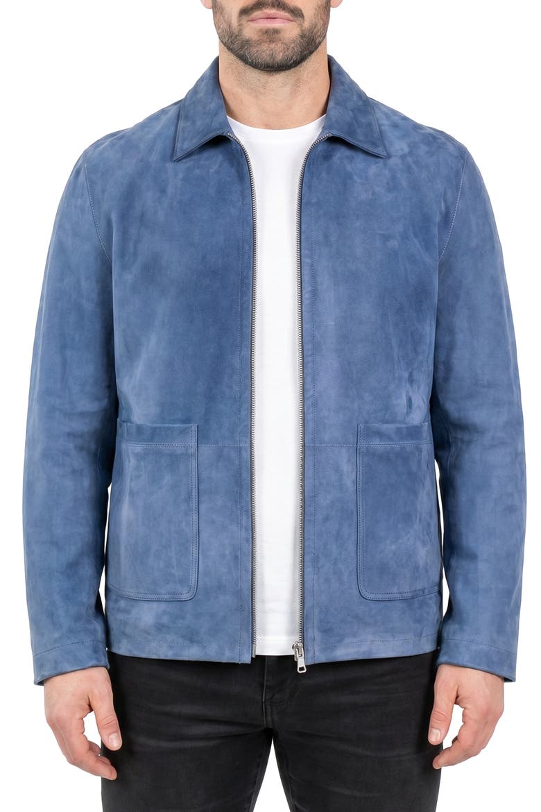 Leather Zip Jacket, Alternate, color, BLUE