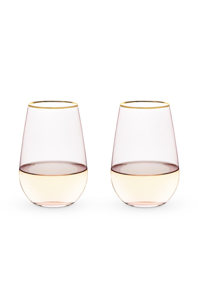 TWINE Rose Crystal Stemless Wine Glasses Set of 2, Main, color, Pink