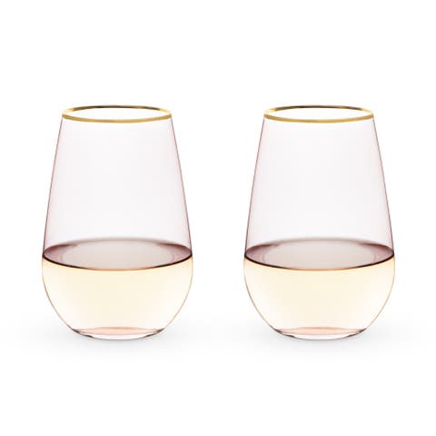 Rose Crystal Stemless Wine Glasses Set of 2