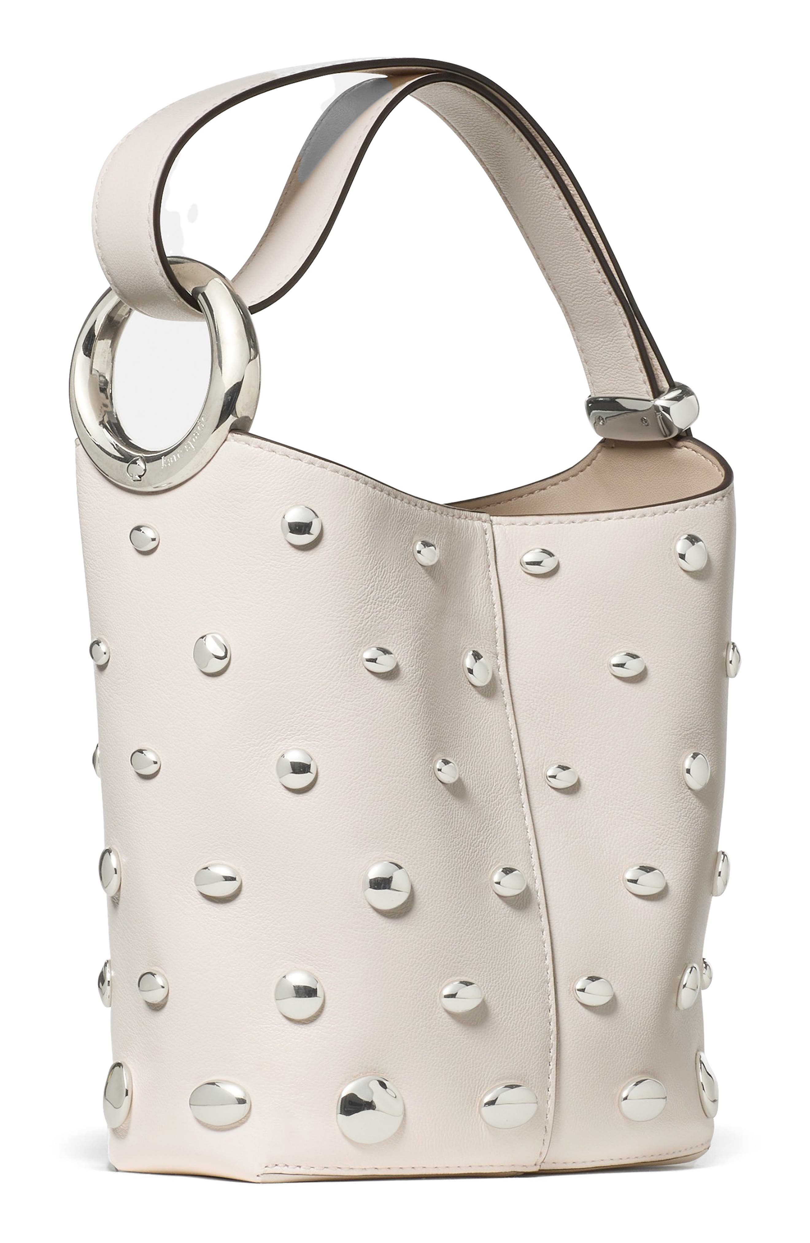 Kate Spade New York halo stud fine grain leather crossbody bag, Alternate, color, Cream.