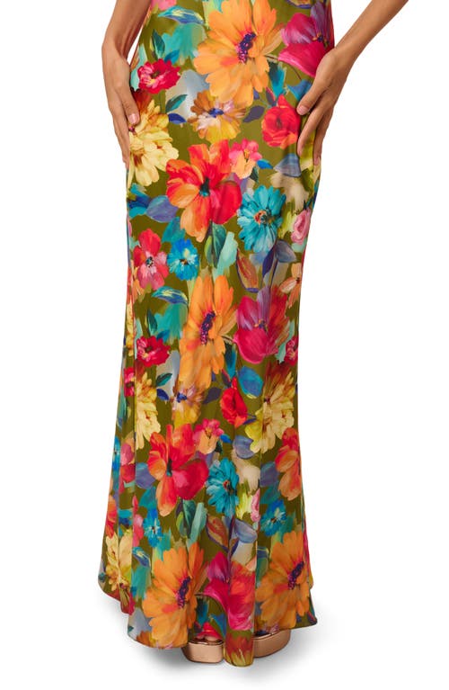Liv Foster Yara Backless Floral-print Satin Gown In Lime Multi