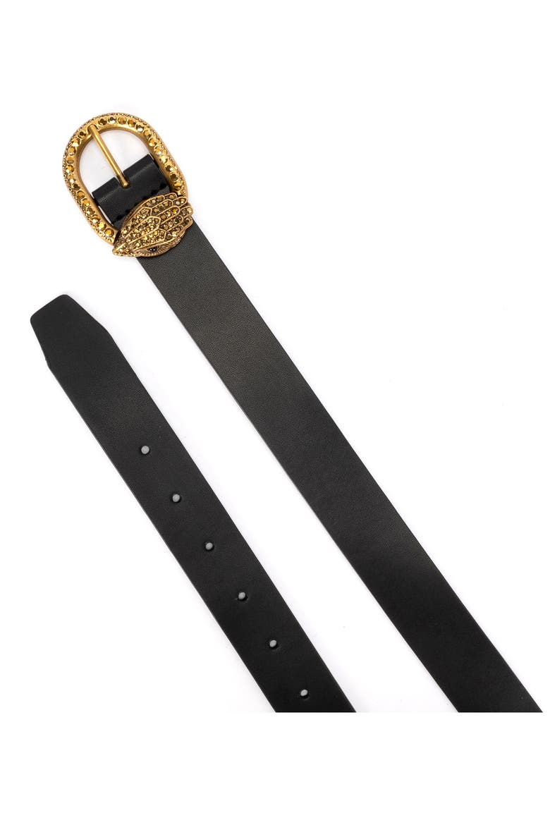 Jewel Buckle Leather Belt, Alternate, color, BLACK