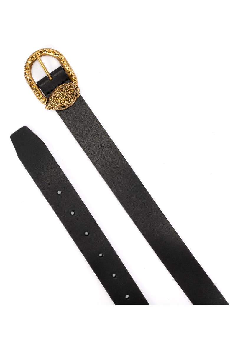 Kurt Geiger London Jewel Buckle Leather Belt, Alternate, color, Black