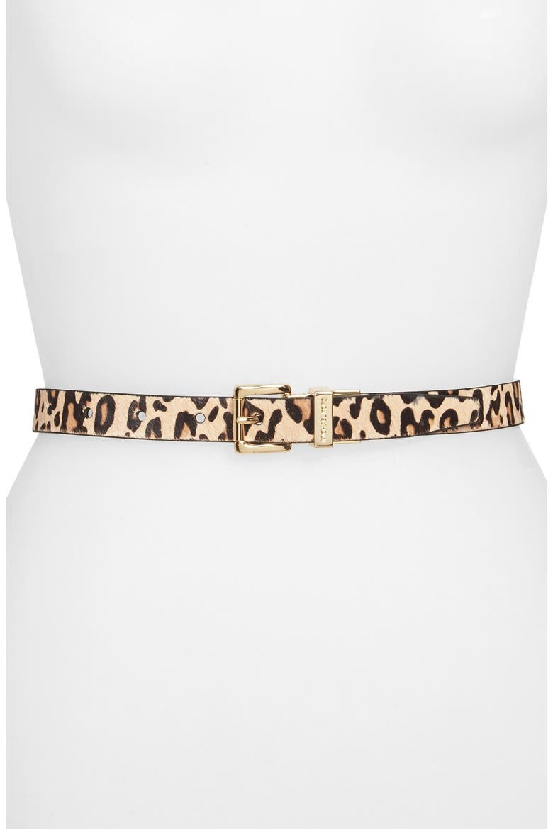 Reversible Leather & Calf Hair Belt, Main, color, LEOPARD/ BLACK