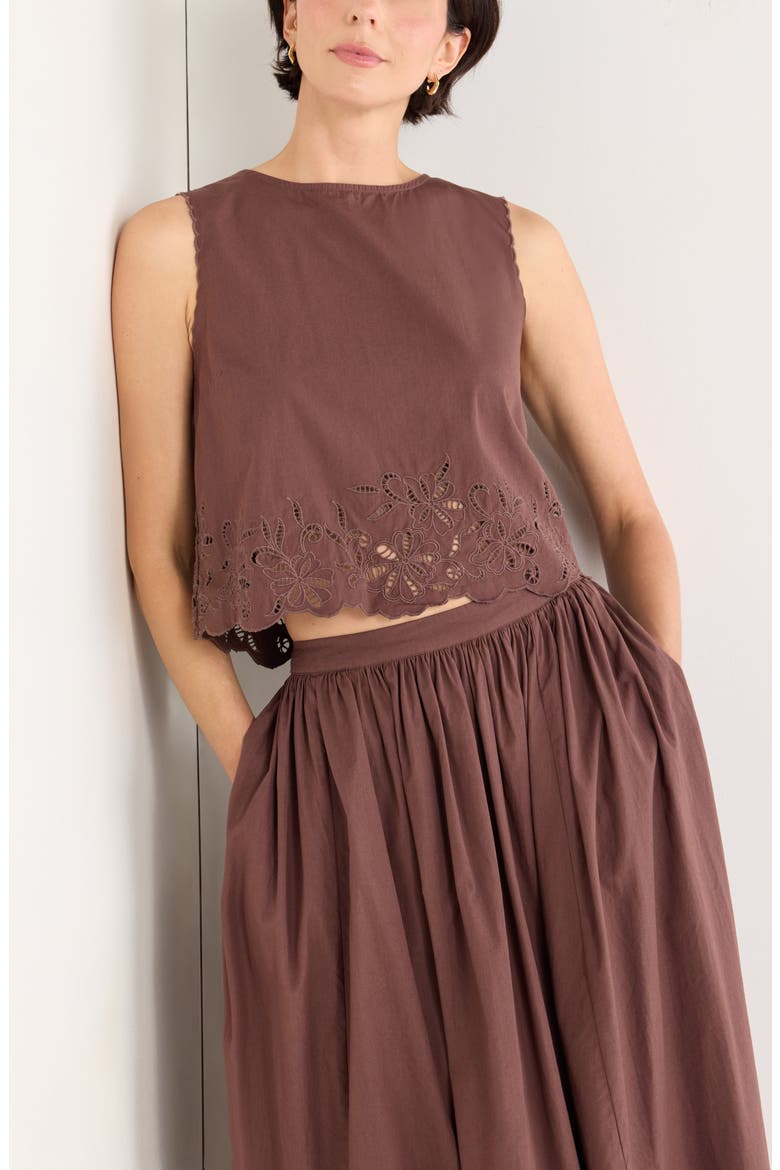 Schiffly Cotton Eyelet Shell, Main, color, BROWN ROAST
