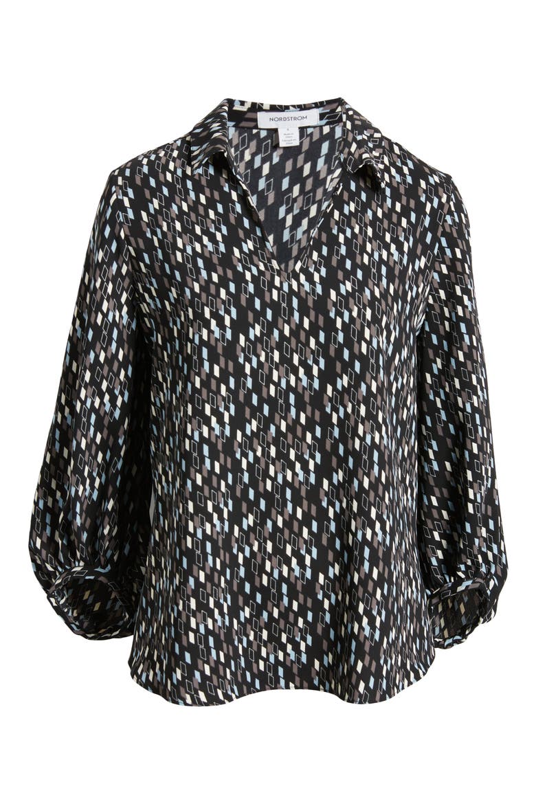 Poet Sleeve Top, Alternate, color, BLACK- GREY FLOATING GEO