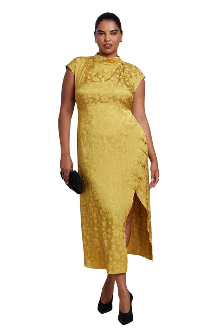 Funnel Neck Jacquard Maxi Dress (plus), Main, color, GREEN