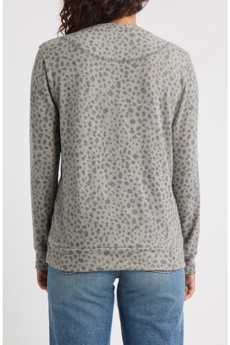 Brushed Animal Print Long Sleeve Crewneck Top, Alternate, color, OLIVE/ CHARCOAL
