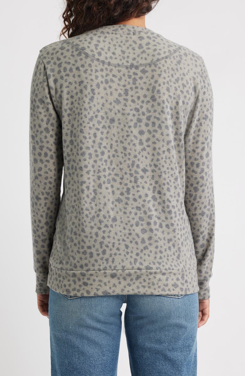 Loveappella Brushed Animal Print Long Sleeve Crewneck Top, Alternate, color, Olive/ Charcoal
