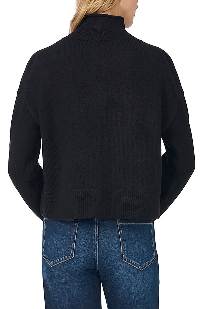 Roll Edge Mock Neck Cardigan, Alternate, color, RICH BLACK