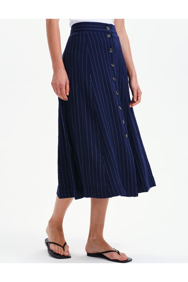 Frances Stripe Button Through Midi Skirt, Alternate, color, Navy Stripe