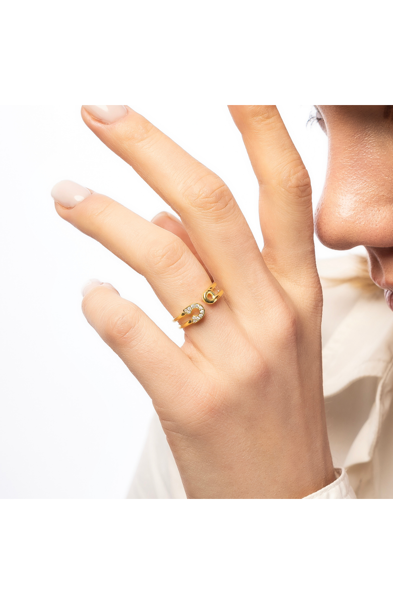 Spero London Sterling Silver Pave Jewelled Safety Pin Ring, Alternate, color, Gold