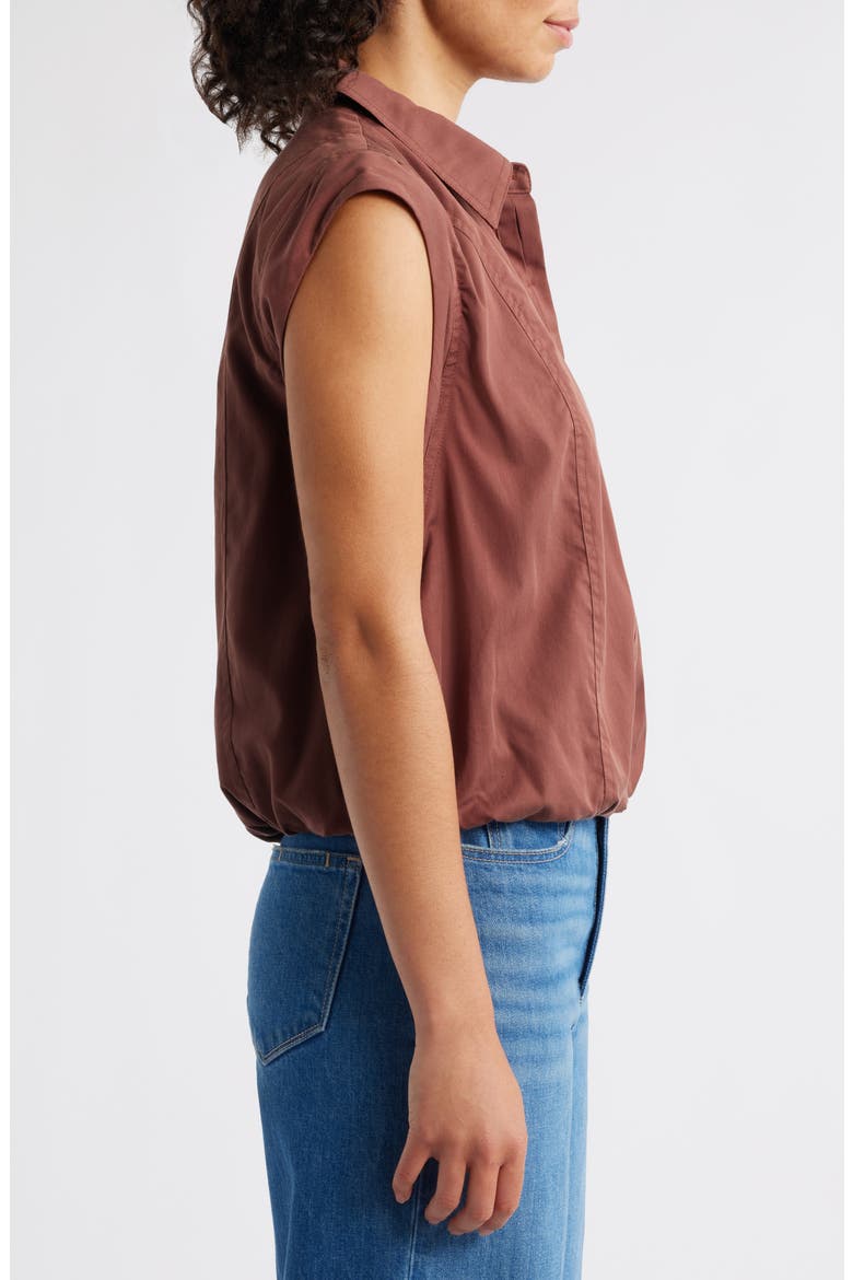 Cap Sleeve Button-Up Shirt, Alternate, color, CHERRYWOOD