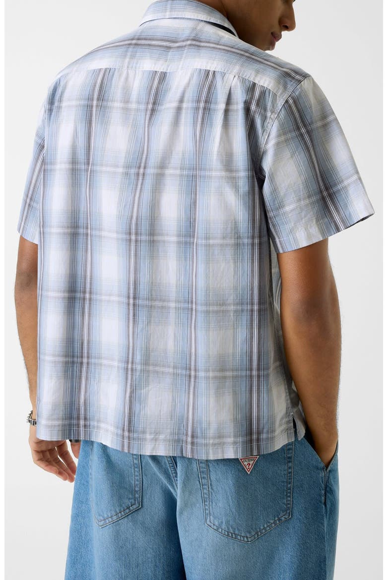 Boxi Plaid Crop Short Sleeve Cotton Button-Up Shirt, Alternate, color, L73E-DARK