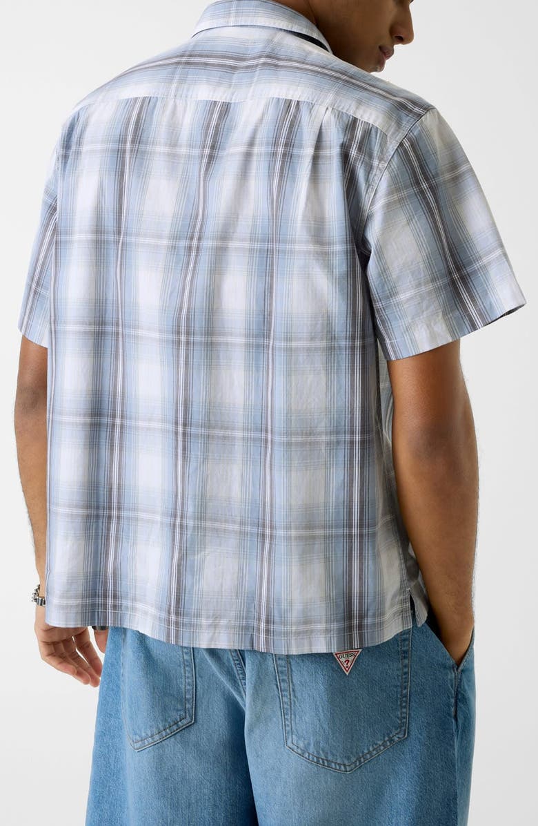GUESS Boxi Plaid Crop Short Sleeve Cotton Button-Up Shirt, Alternate, color, 