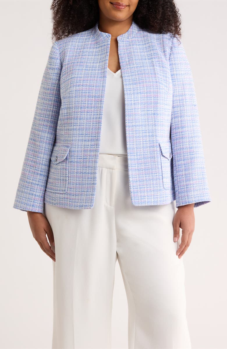KASPER Stand Collar Tweed Jacket, Main, color, Paris Bleu Multi
