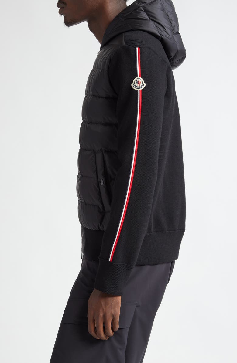 Moncler Hybrid Down & Wool Full Zip Hoodie, Alternate, color, Black